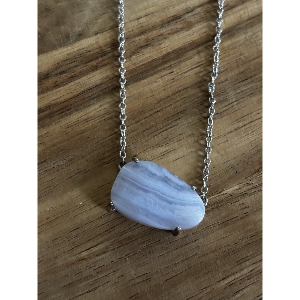 Kendra Scott Isla Necklace Blue Lace Agate Silver Tone Retired Adjustable 18-20" - Picture 7 of 9